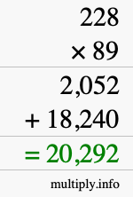 How to calculate 228 times 89 using long multiplication
