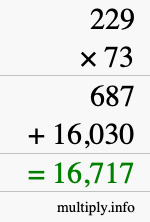How to calculate 229 times 73 using long multiplication