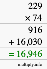 How to calculate 229 times 74 using long multiplication