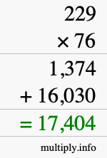 How to calculate 229 times 76 using long multiplication