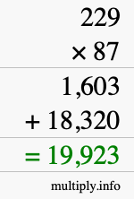 How to calculate 229 times 87 using long multiplication