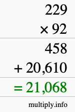 How to calculate 229 times 92 using long multiplication