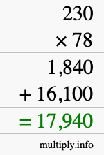 How to calculate 230 times 78 using long multiplication