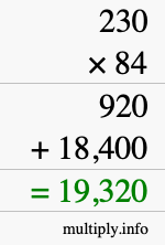 How to calculate 230 times 84 using long multiplication How to calculate 230 times 84 using long multiplication