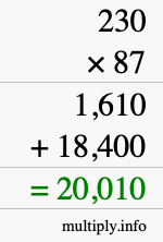 How to calculate 230 times 87 using long multiplication