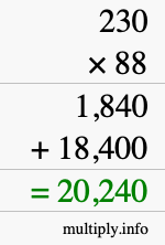 How to calculate 230 times 88 using long multiplication
