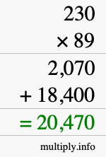 How to calculate 230 times 89 using long multiplication