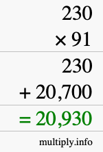 How to calculate 230 times 91 using long multiplication