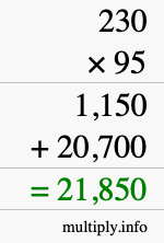 How to calculate 230 times 95 using long multiplication
