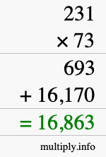 How to calculate 231 times 73 using long multiplication