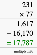 How to calculate 231 times 77 using long multiplication