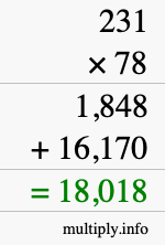 How to calculate 231 times 78 using long multiplication