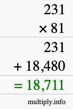 How to calculate 231 times 81 using long multiplication