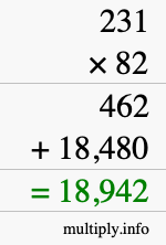 How to calculate 231 times 82 using long multiplication