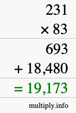 How to calculate 231 times 83 using long multiplication