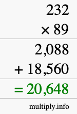 How to calculate 232 times 89 using long multiplication How to calculate 232 times 89 using long multiplication