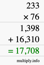 How to calculate 233 times 76 using long multiplication