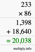 How to calculate 233 times 86 using long multiplication
