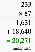 How to calculate 233 times 87 using long multiplication