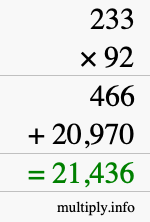 How to calculate 233 times 92 using long multiplication
