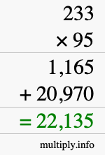 How to calculate 233 times 95 using long multiplication