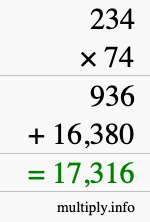 How to calculate 234 times 74 using long multiplication