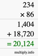 How to calculate 234 times 86 using long multiplication