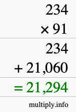 How to calculate 234 times 91 using long multiplication