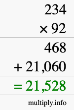 How to calculate 234 times 92 using long multiplication