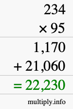 How to calculate 234 times 95 using long multiplication