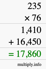 How to calculate 235 times 76 using long multiplication