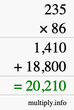 How to calculate 235 times 86 using long multiplication