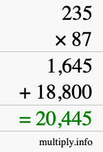 How to calculate 235 times 87 using long multiplication