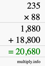 How to calculate 235 times 88 using long multiplication