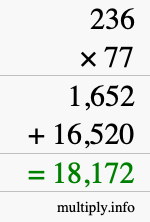 How to calculate 236 times 77 using long multiplication