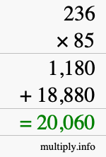 How to calculate 236 times 85 using long multiplication How to calculate 236 times 85 using long multiplication