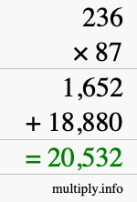 How to calculate 236 times 87 using long multiplication
