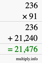 How to calculate 236 times 91 using long multiplication
