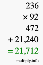 How to calculate 236 times 92 using long multiplication