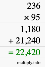 How to calculate 236 times 95 using long multiplication