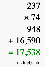 How to calculate 237 times 74 using long multiplication
