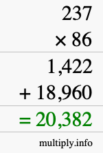 How to calculate 237 times 86 using long multiplication