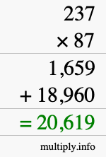 How to calculate 237 times 87 using long multiplication