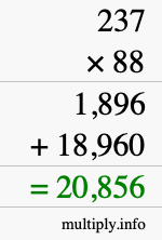 How to calculate 237 times 88 using long multiplication