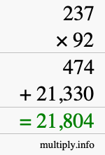 How to calculate 237 times 92 using long multiplication