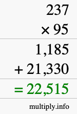 How to calculate 237 times 95 using long multiplication
