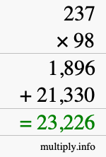 How to calculate 237 times 98 using long multiplication