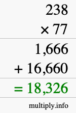 How to calculate 238 times 77 using long multiplication