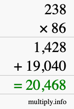 How to calculate 238 times 86 using long multiplication