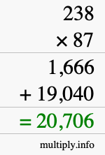 How to calculate 238 times 87 using long multiplication